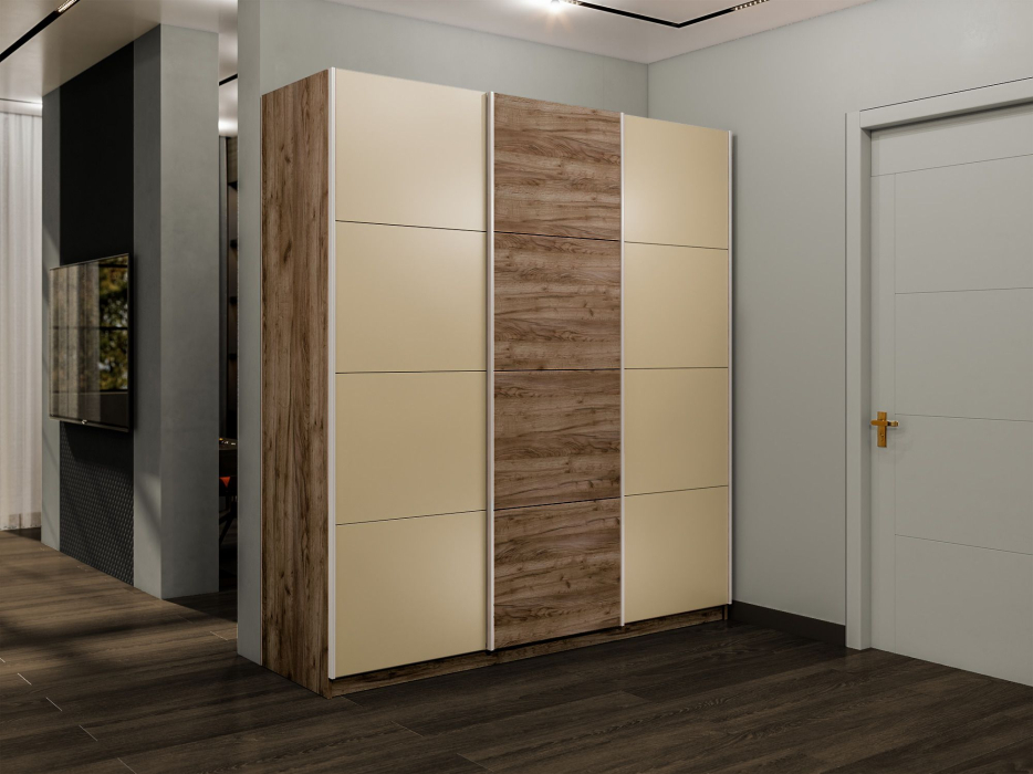 Шкафы-купе 3-х дверные, Шкаф-купе Прайм 3-х дверный Стекла фисташка/ДСП/Доводчики 210х57х230