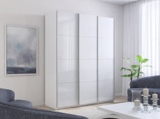 Шкафы-купе 3-х дверные, Шкаф-купе Прайм 3-х дверный Стекла белые/Доводчики 210х57х230