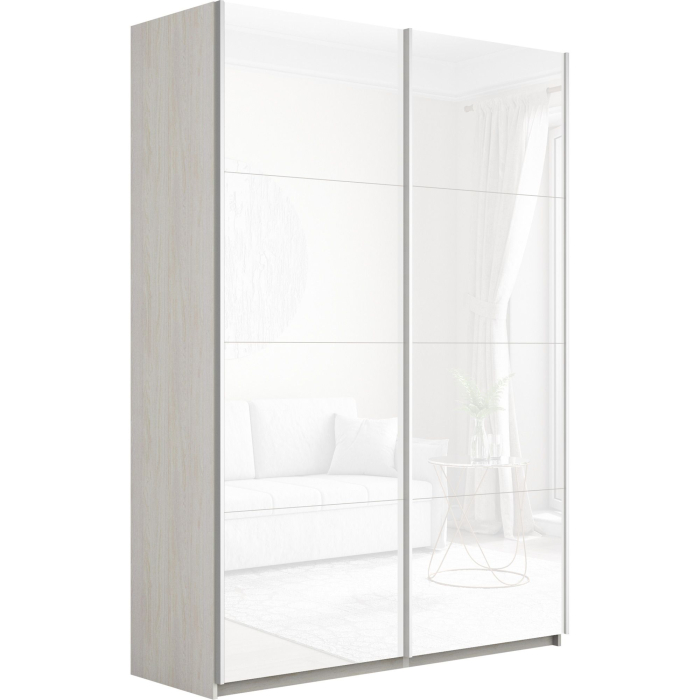 Шкафы-купе 2-х дверные, Шкаф-купе Прайм 2-х дверный Стекла белые/Доводчики 140х57х230