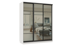 Шкафы-купе 3-х дверные, Шкаф-купе Премьер 21 (11ЗГ;11ЗГ;11ЗГ) фасады зеркало графит/трёхдверный/Профиль чёрный муар