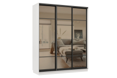 Шкафы-купе 3-х дверные, Шкаф-купе Премьер 21 (11ЗБ;11ЗБ;11ЗБ) фасады зеркало бронза/трёхдверный/Профиль чёрный муар