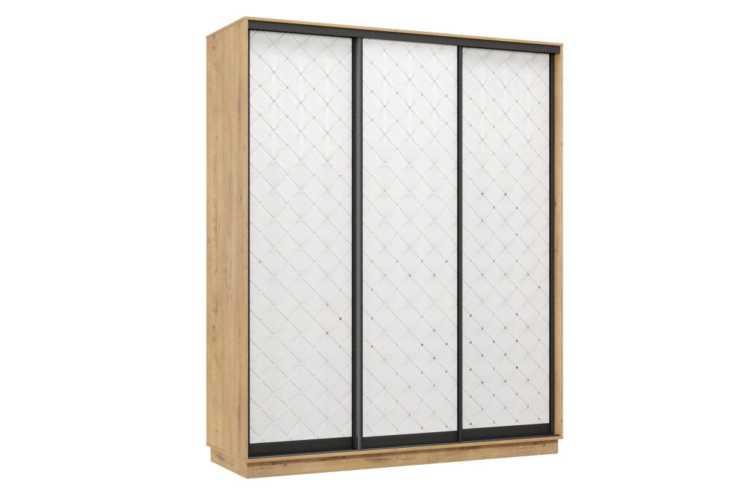 Шкафы-купе 3-х дверные, Шкаф-купе Премьер 22  (01РБ;01РБ;01РБ) фасады ромб белый/трёхдверный/Профиль чёрный муар