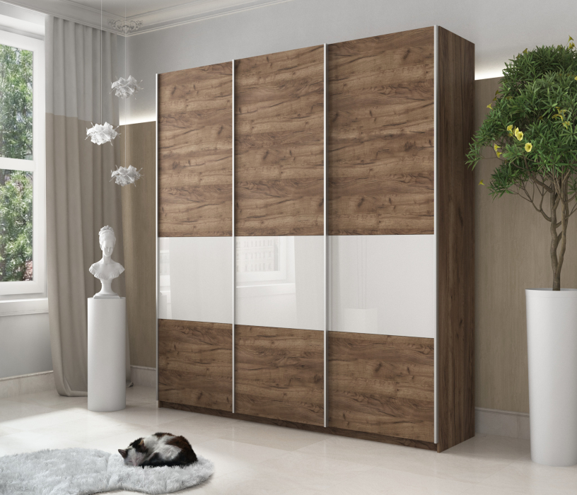 Шкафы-купе 3-х дверные, Шкаф-купе Прайм ДСП/Стекло белое, 240х57х230