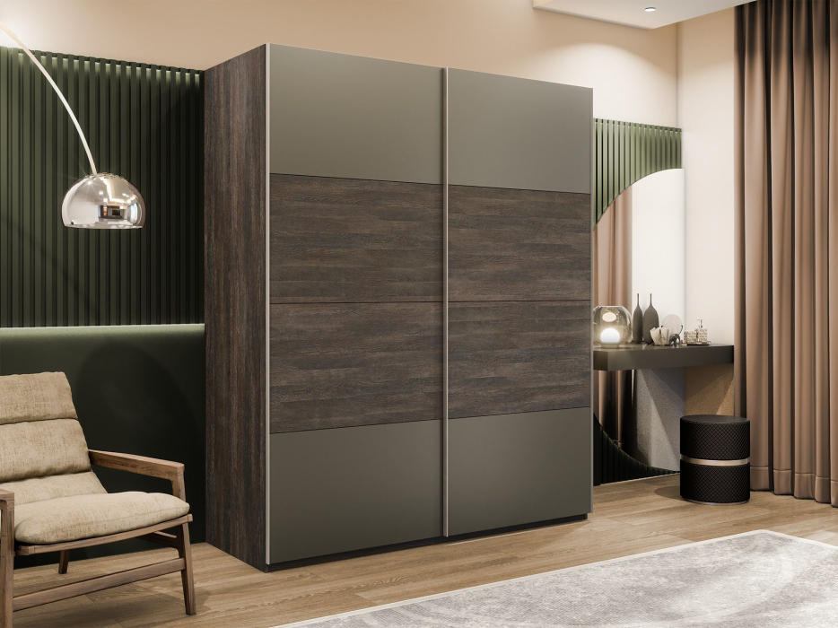 Шкафы-купе 2-х дверные, Шкаф-купе Эста 2-х дверный ДСП/Стекла хаки/Доводчик 180х66х240