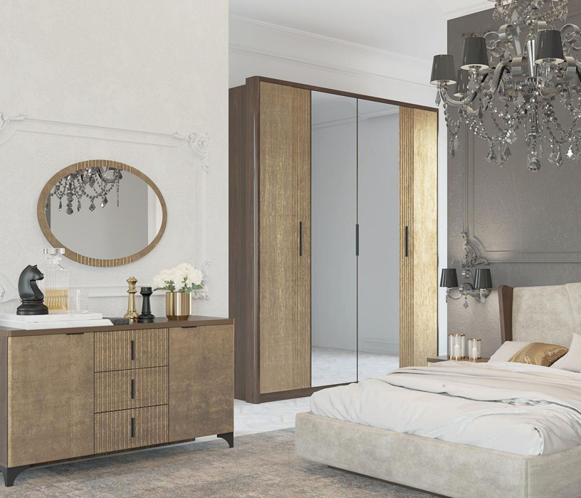 Комоды, Комод Шер КМ-2302, дуб апрель темный/лофт голдэн пэлас