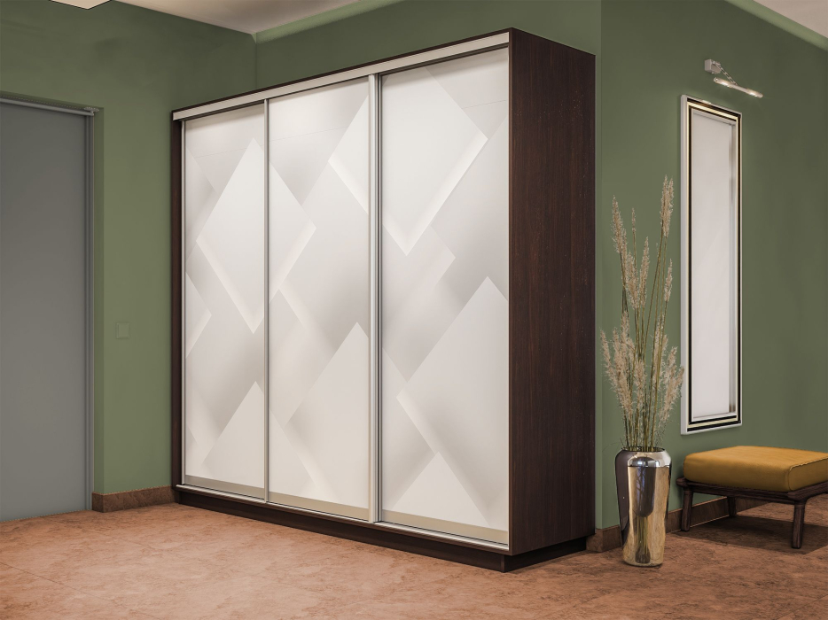 Шкафы-купе 3-х дверные, Шкаф-купе Экспресс 3-х дверный Фотопечать Квадрат Стекла 240х45х240