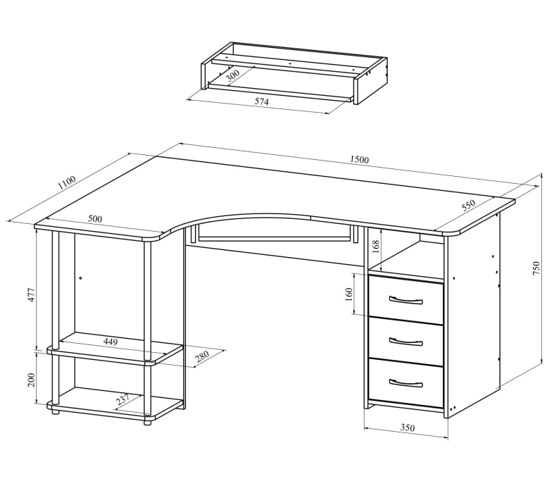 Угловые компьютерные столы, Стол компьютерный С-237 с полкой СЕ-237