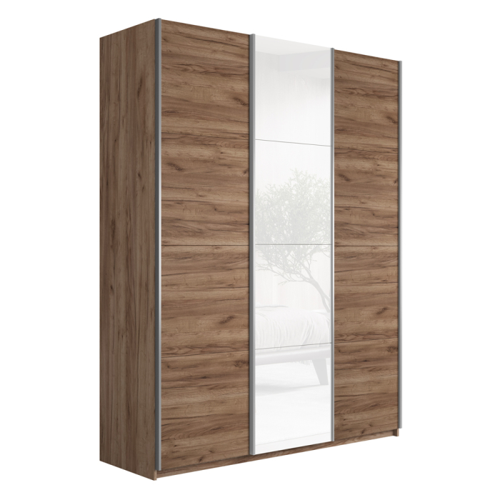 Шкафы-купе 3-х дверные, Шкаф-купе Прайм 3-х дверный ДСП/Стекло белое/Доводчики 210х57х230