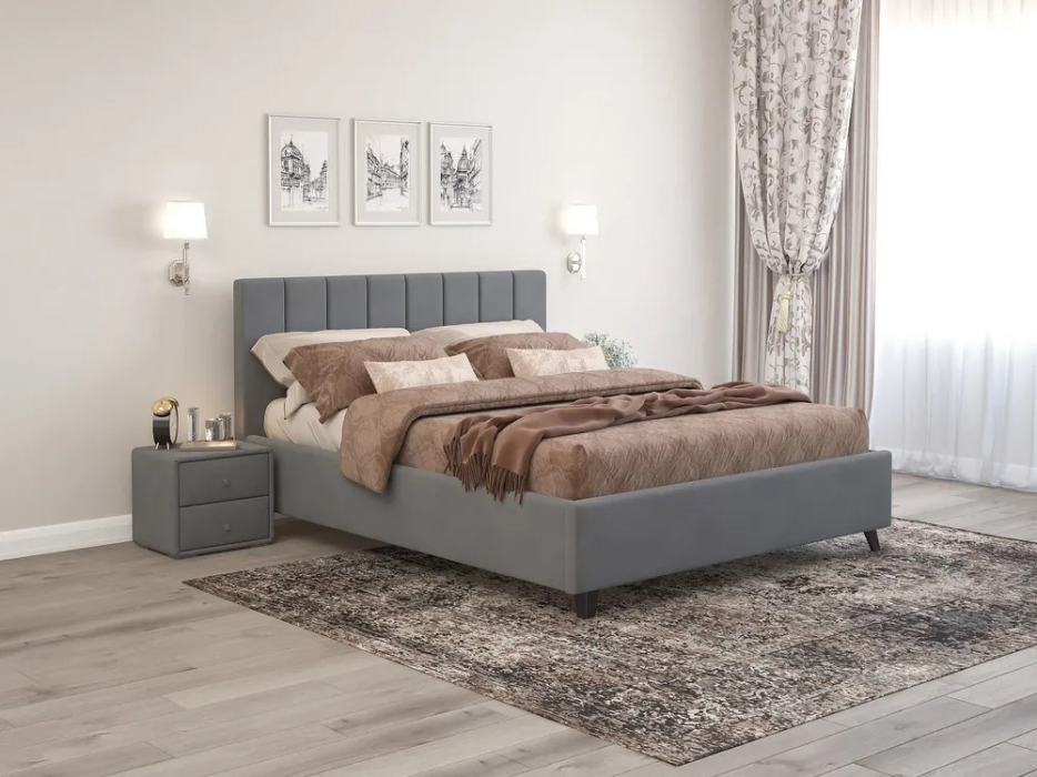Мягкая кровать, Кровать Оливия (160*200), ткань рогожка bahama grey