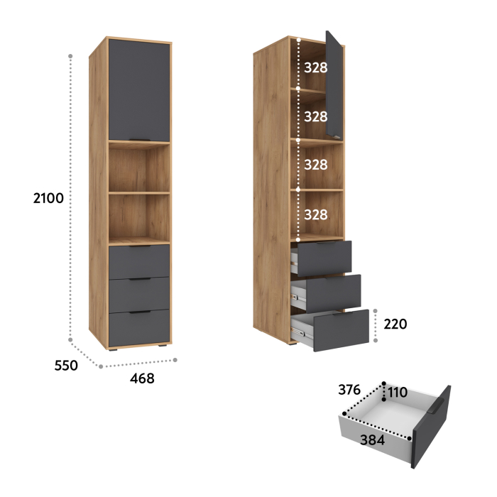 Шкафы одностворчатые, Пенал Оптима ОП-03