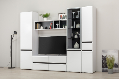 Тумба под ТВ Сидней 13.63, белый премиум, черный, белый глянец