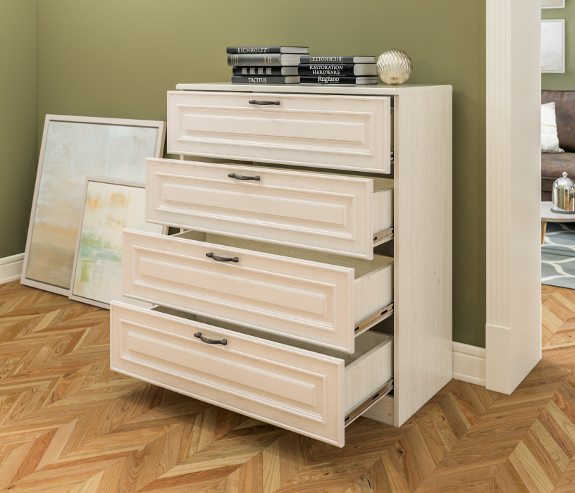 Комоды, Комод Гранд / Ливерпуль СБ-3525 Дуб Приморский Белый/МДФ Классика Светлый