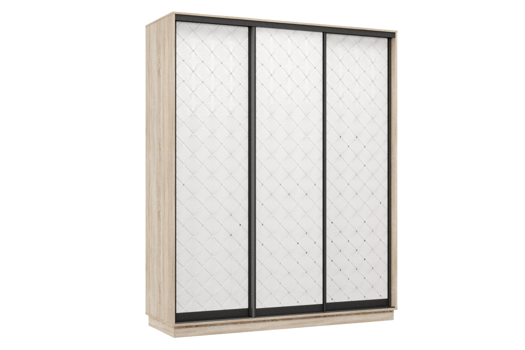 Шкафы-купе 3-х дверные, Шкаф-купе Премьер 22 (01РБ;01РБ;01РБ) фасады ромб белый/трёхдверный/Профиль чёрный муар