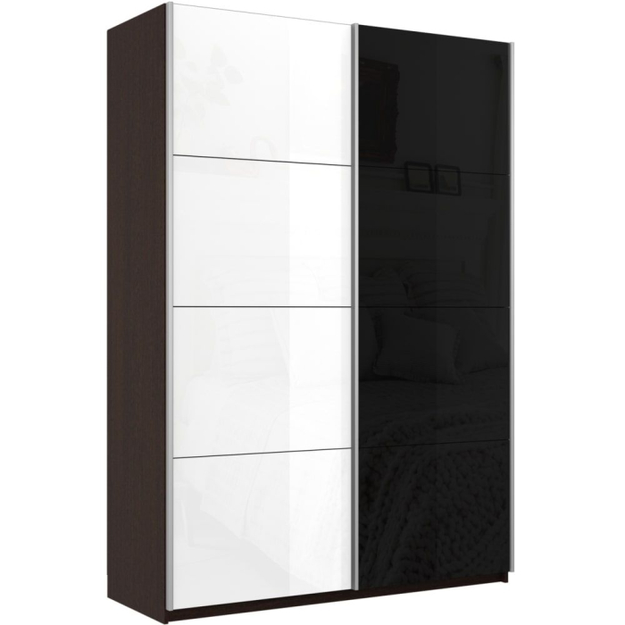 Шкафы-купе 2-х дверные, Шкаф-купе Прайм 2х дверный Белый Глянец/Стекло черное 120х57х230