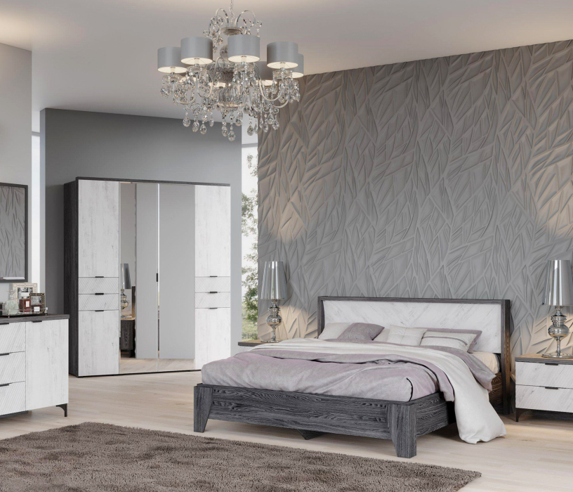 Двуспальные, Кровать 1,6 Шаде КР-292, черный ясень, санторини белый