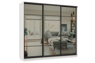 Шкаф-купе Премьер 36 (11ЗГ;11ЗГ;11ЗГ) фасады зеркало графит/трёхдверный/Профиль чёрный муар