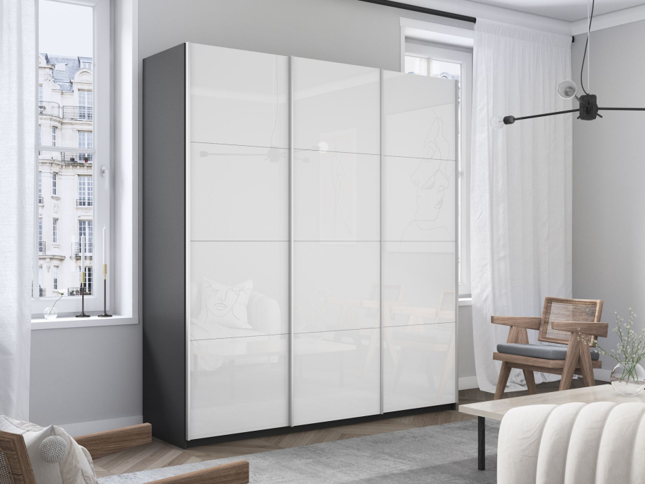 Шкафы-купе 3-х дверные, Шкаф-купе Прайм 3-х дверный Стекла белые/Доводчики 210х57х230