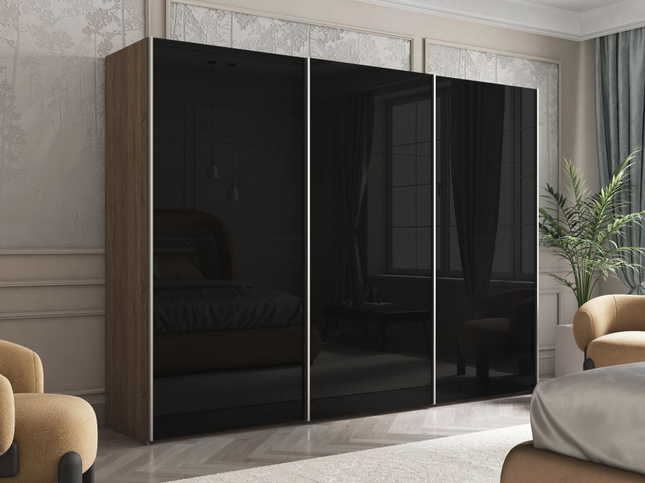 Шкафы-купе 3-х дверные, Шкаф Эста трио Стекло черное 2400 х 2400 х 660