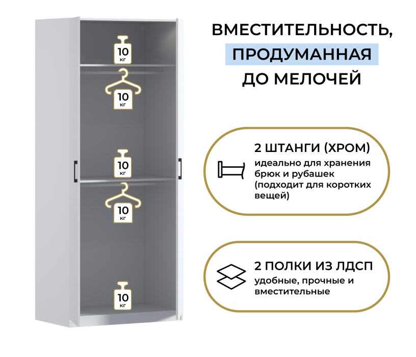 Для одежды, Шкаф двухдверный Макс 1000 мм, вариант №4 (ЛДСП)