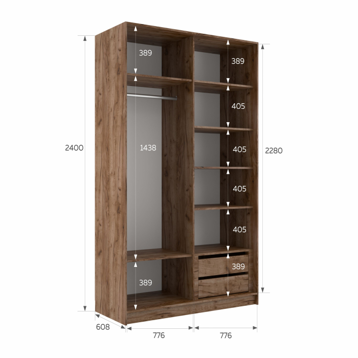 Шкафы-купе 2-х дверные, Шкаф-купе Эста 2-х дверный ДСП/Стекла пудра/Доводчик 160х66х240