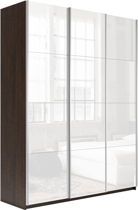 Шкафы-купе 3-х дверные, Шкаф-купе Прайм 3-х дверный Стекла белые/Доводчики 210х57х230