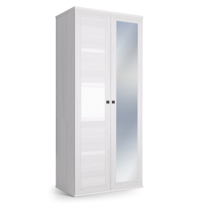 Для одежды, Шкаф 2-х дверный Парма Нео, зеркало и глухой фасад, ясень анкор светлый