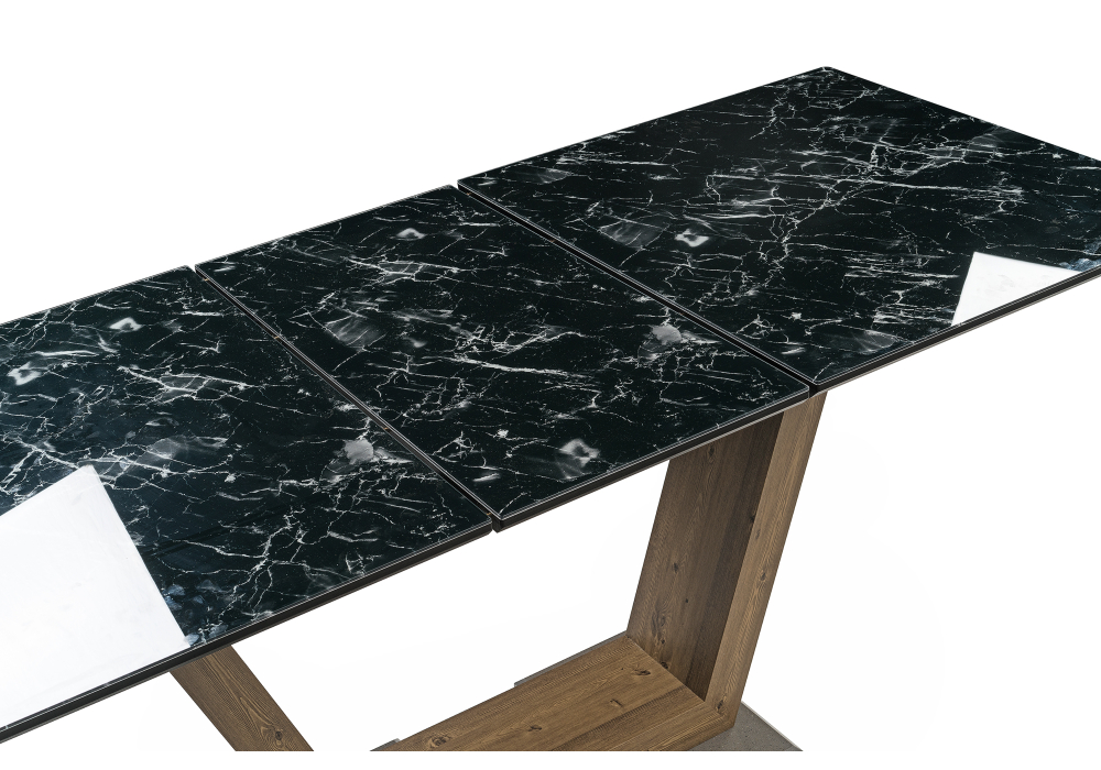 Обеденные столы, Стол стеклянный Иматра (мрамор черный / черная шагрень)