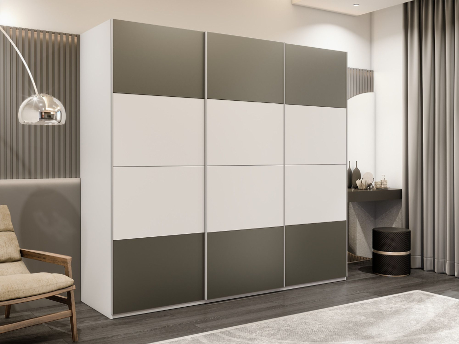 Шкафы-купе 3-х дверные, Шкаф-купе Эста 3-х дверный ДСП/Стекла хаки/Доводчик 270х66х240