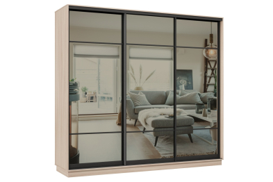 Шкаф-купе Премьер 34 (11ЗГ;11ЗГ;11ЗГ) фасады зеркало графит/трёхдверный/Профиль чёрный муар