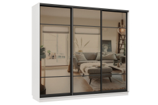 Шкафы-купе 3-х дверные, Шкаф-купе Премьер 35 (11ЗБ;11ЗБ;11ЗБ) фасады зеркало бронза/трёхдверный/Профиль чёрный муар