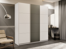 Шкафы-купе 3-х дверные, Шкаф-купе Прайм Широкий 3-х дверный ДСП/Стекла хаки/Доводчики 240х57х230
