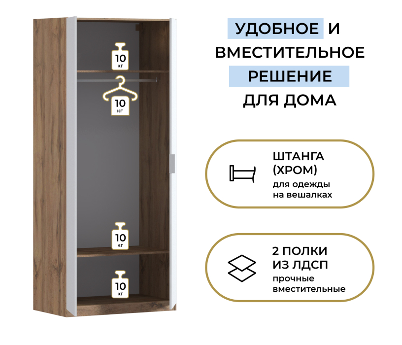 В спальню, Шкаф двухдверный Макс 1000 мм, вариант №1 (ЛДСП, корпус дуб вотан)