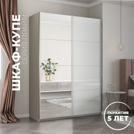 Шкаф-купе Прайм 2-х дверный Зеркало/Стекло белое/Доводчики 160х57х230