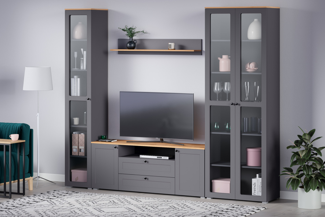 ТВ-тумбы, Тумба под ТВ Остин 16.47, серый графит, дуб золотой крафт