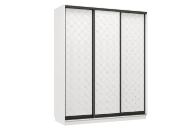 Шкаф-купе Премьер 22 (01РБ;01РБ;01РБ) фасады ромб белый/трёхдверный/Профиль чёрный муар