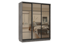 Шкафы-купе 3-х дверные, Шкаф-купе Премьер 22 (11ЗБ;11ЗБ;11ЗБ) фасады зеркало бронза/трёхдверный/Профиль чёрный муар
