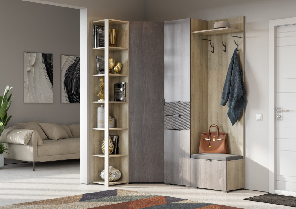 Прихожие, Вешалка Шаде В-3406, дуб серый, черный ясень, ткань simple 27