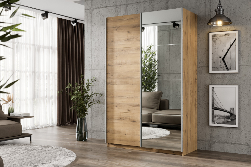 Шкафы-купе 2-х дверные, Шкаф-купе Smart 1422 2х дверный (фасады ЛДСП,зеркало) профиль серебро