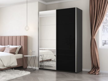 Шкаф-купе Прайм 2х дверный Зеркало/Стекло черное 160х57х230