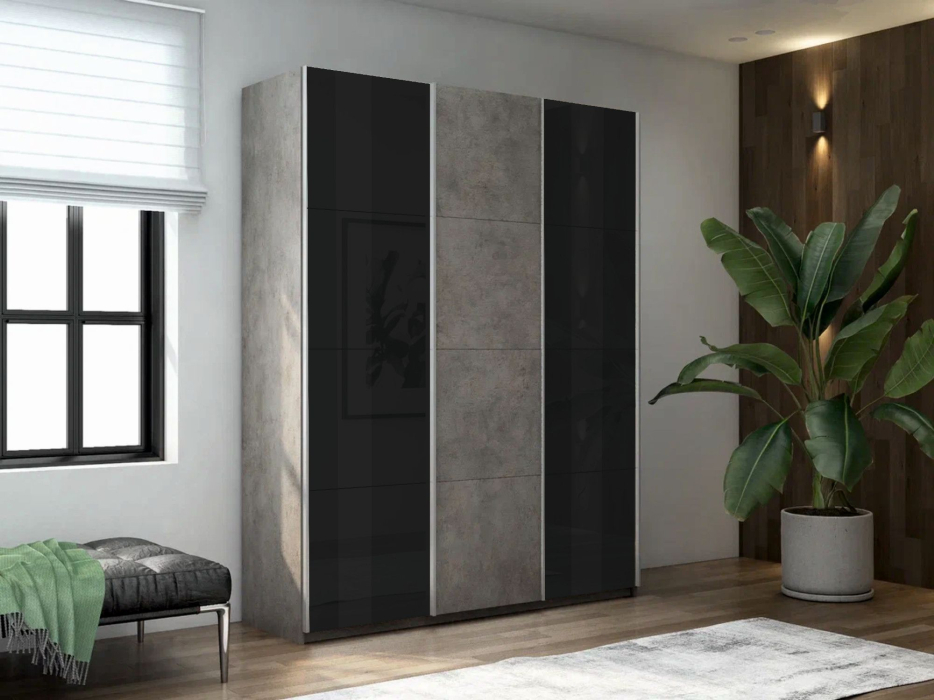Шкафы-купе 3-х дверные, Шкаф-купе Прайм 3-х дверный Стекла черные/ДСП/Доводчики 210х57х230