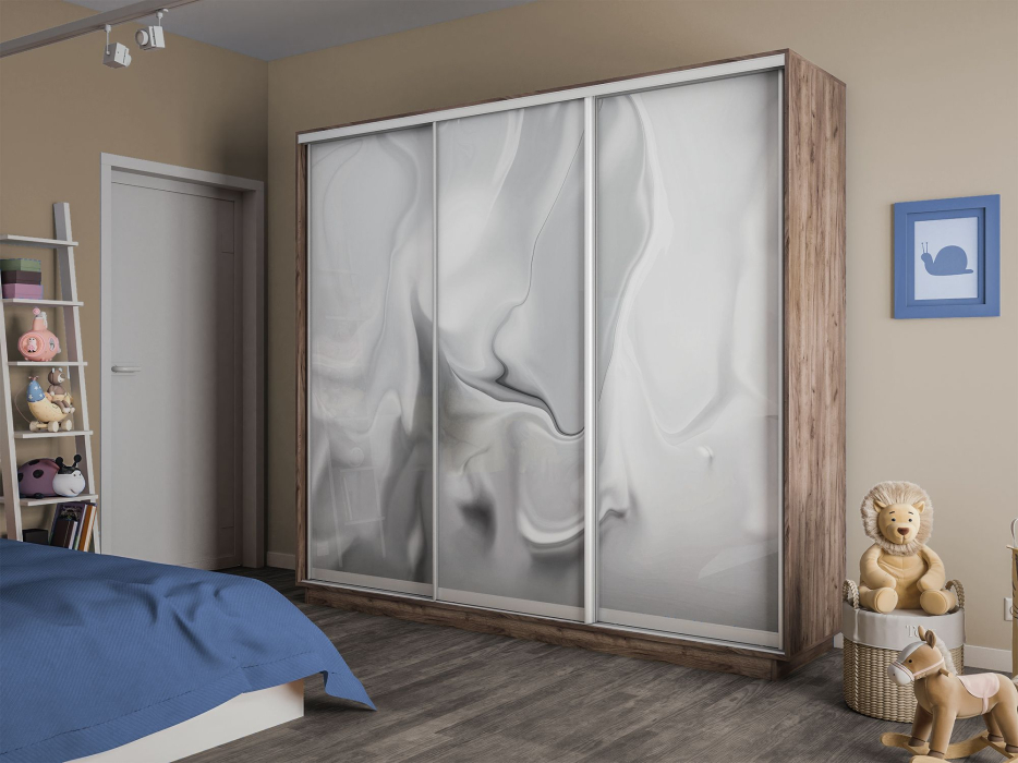 Шкафы-купе 3-х дверные, Шкаф-купе Экспресс 3-х дверный Фотопечать Шелк Стекла 240х45х220