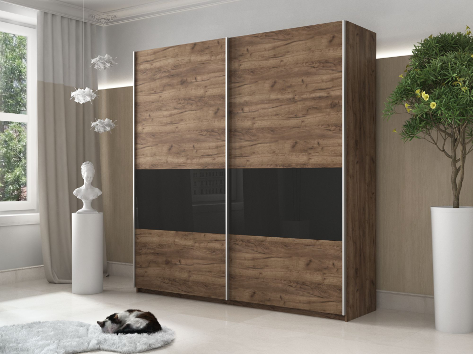 Шкафы-купе 2-х дверные, Шкаф-купе Прайм 2х дверный ДСП/Стекло черное 160х57х230