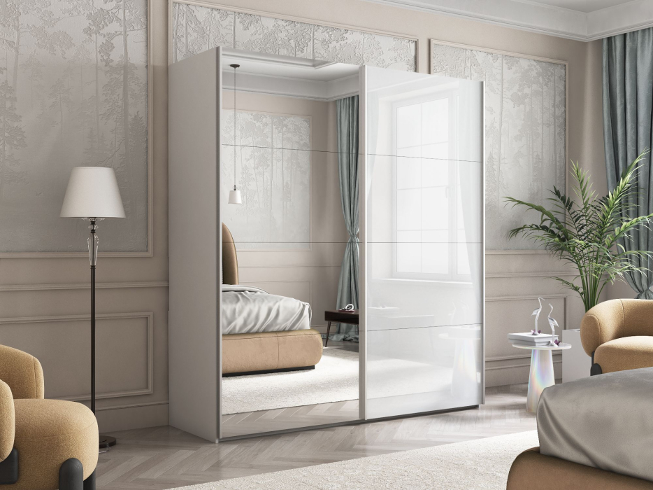 Шкафы-купе 2-х дверные, Шкаф Эста дуо Стекло белое/зеркало 2400 х 2000 х 660