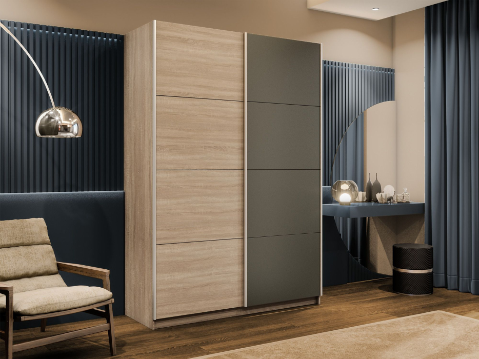 Шкафы-купе 2-х дверные, Шкаф-купе Прайм 2-х дверный ДСП/Стекло хаки/Доводчики 120х57х230