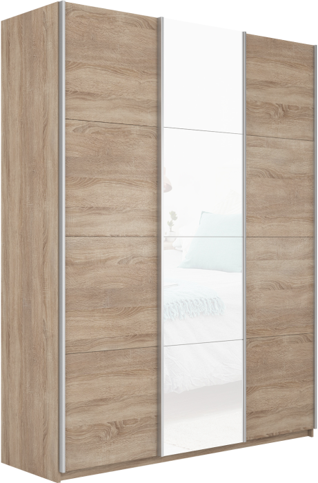 Шкафы-купе 3-х дверные, Шкаф-купе Прайм 3-х дверный ДСП/Стекло белое/Доводчики 210х57х230