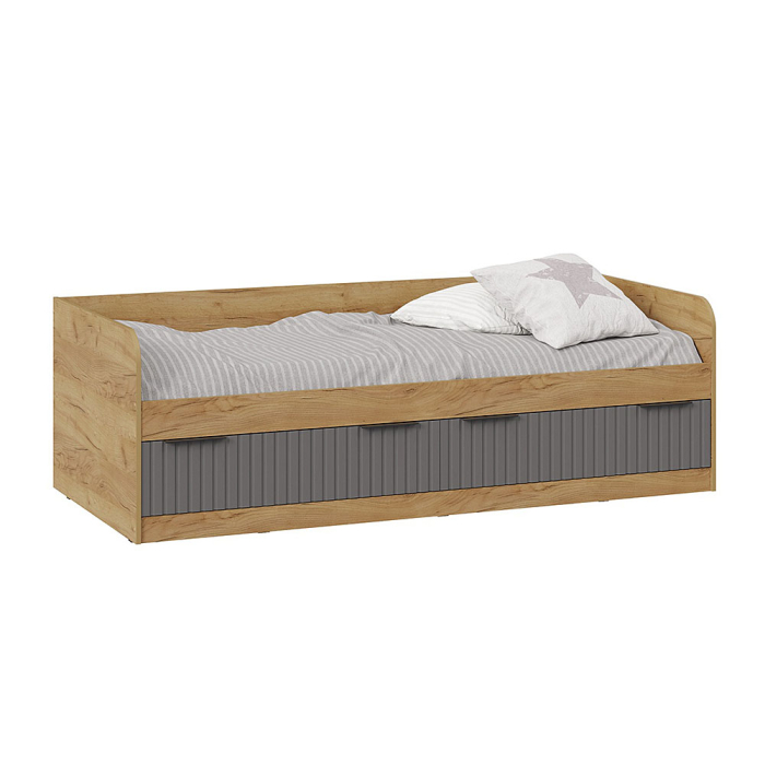 Кровати одноярусные, Кровать комбинированная Хилтон (900) тип 1, дуб крафт золотой, графит матовый