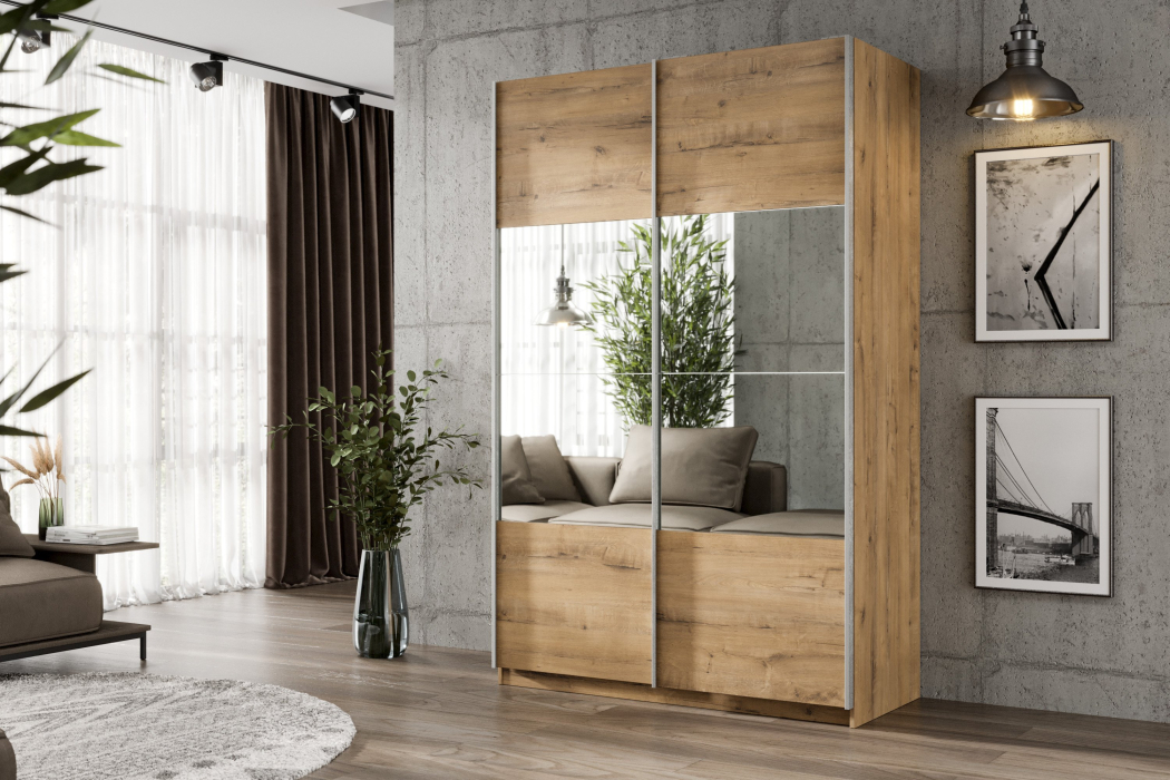 Шкафы-купе 2-х дверные, Шкаф-купе Smart 1222 2х дверный (фасады ЛДСП/зеркало) профиль серебро