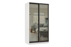 Шкафы-купе 2-х дверные, Шкаф-купе Премьер 09 (01ЗГ;01ЗГ) фасады зеркало графит/двухдверный/Профиль чёрный муар