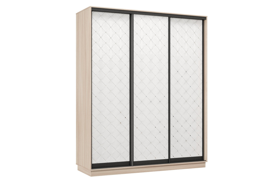 Шкафы-купе 3-х дверные, Шкаф-купе Премьер 23 (01РБ;01РБ;01РБ) фасады ромб белый/трёхдверный/Профиль чёрный муар