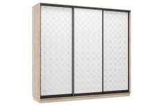 Шкафы-купе 3-х дверные, Шкаф-купе Премьер 57 (01РБ;01РБ;01РБ) фасады ромб белый/трёхдверный/Профиль чёрный муар